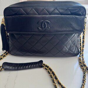 Chanel Vintage tassel camera bag with gold plated hardware in lambskin leather
